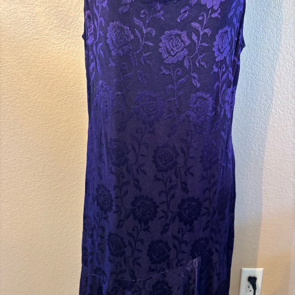 NEW Connected Apparel Dress Size 12 Midi Deep Purple Floral Lace Asymmetrical - Picture 3 of 16